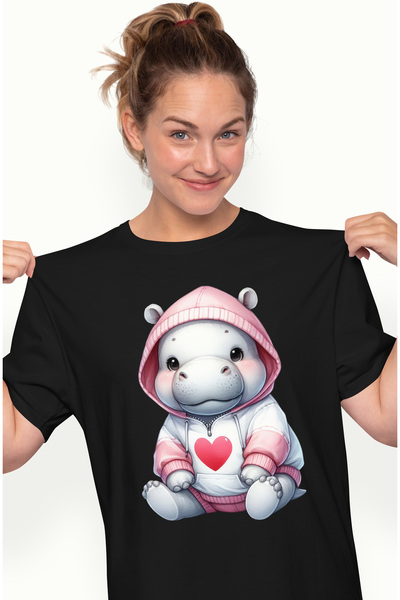 StoryGift Romania Tricou Femei Cu Un Hipopotam, Ilustratie, Micut, Inimioara,...