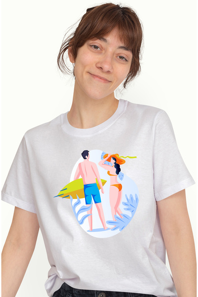 StoryGift Romania Tricou Femei Cu Placa De Surf, Palarie, Plaja, Multicolor C...