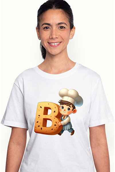 StoryGift Romania Tricou Femei Cu Un Brutar Care Tine Litera "b", Ilustratie, Scoala, Palarie, Alf Wht_m