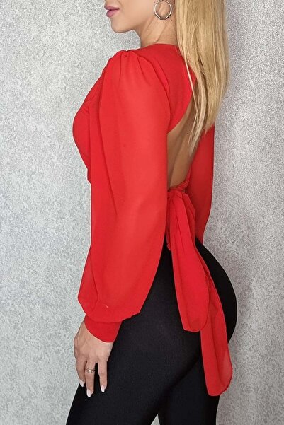 FashionForYou Katarina short top, with puff sleeves, Red