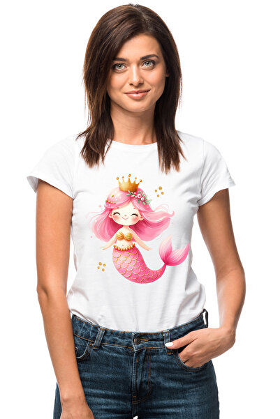 StoryGift Romania Tricou Femei Cu Mica Sirena, Ilustratie, Coroana Din Aur, P...