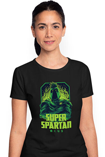 StoryGift Romania Tricou Femei Cu Portret Spartan In Flacari Cu Creasta, Text In Engleza Super Spa Blk_m