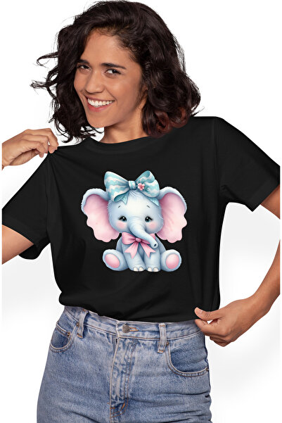 StoryGift Romania Tricou Femei Cu Un Elefantel Cu Fundite, Ilustratie, Pentru...