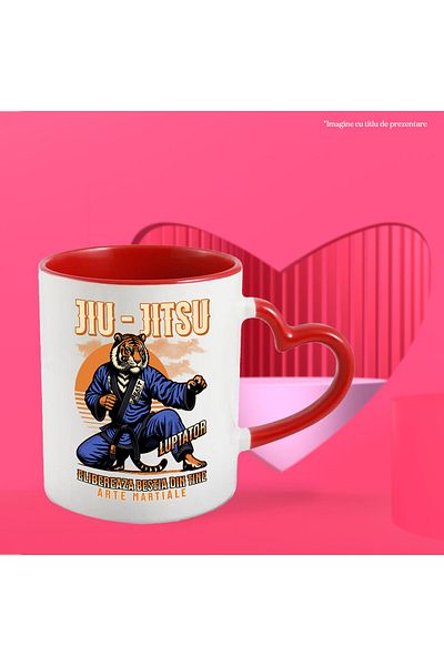 StoryGift Romania Mug With Tiger In Martial Arts Outfit Karate Motivational Sport Fighting Text Jiu-j, With Heart Handle