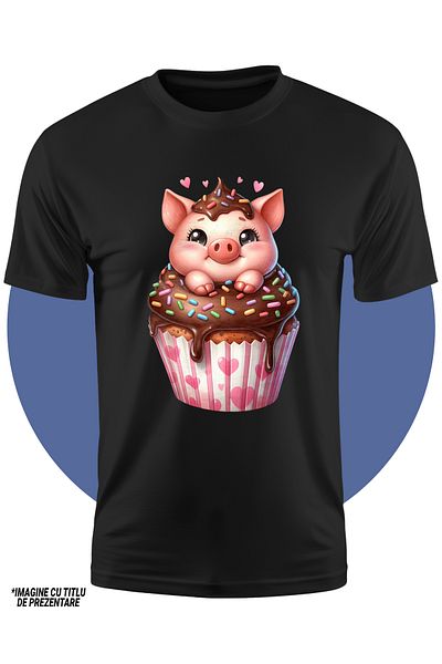 StoryGift Romania Tricou Copii Cu Un Porcusor Care Sta Intr-o Briosa, Inimioare, Dulce, Prajitura, Bucurie