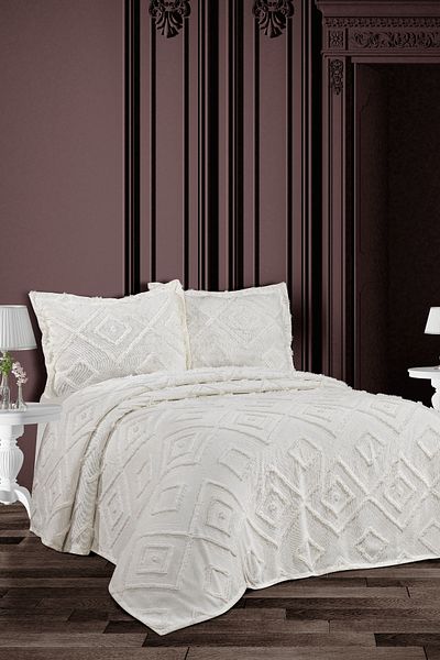 CANDAN ÇEYİZ مجموعة مفرش سرير مزدوج من Pompom Delux Nordic Ecru