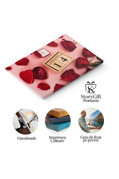 StoryGift Romania Canvas Print Top View of Red Roses Next to a Calendar with the Date February 14th