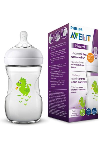Philips 260 ml Plastic Baby Bottle with Pattern 1 Month+ Dragon Pattern Not Glass