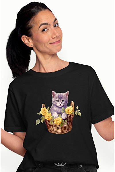 StoryGift Romania Tricou Femei Cu O Pisicuta Surprinsa Care Sta Intr-un Cosul...