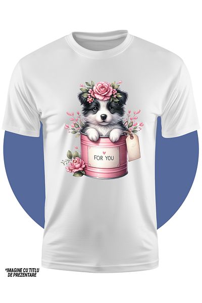 StoryGift Romania Tricou Copii Cu Un Catelus Vesel Care Iese Dintr-o Conserva, Ilustratie, Mesajul "for You"