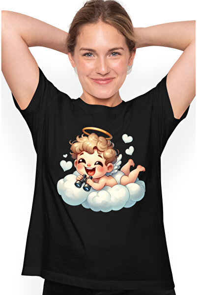 StoryGift Romania Women's T-shirt with a laughing baby, spying with binocular...