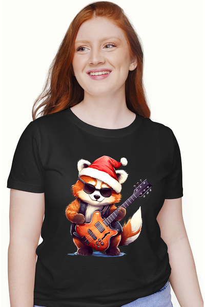 StoryGift Romania Tricou Femei Cu Un Urs Panda Rosu Care Canta La Chitara, Il...