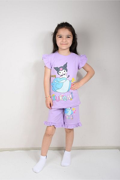 KİDSPİTİRCİK Kuromi Printed Lila Shorts Suit (100% Cotton)