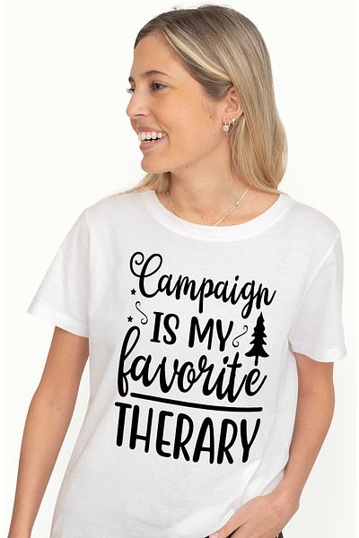 StoryGift Romania Women's T-shirt with the message "Camping is my favorite therapy" - camping is therapy WHT_L,STG52597