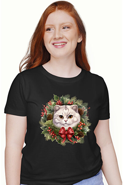 StoryGift Romania Tricou Femei Cu O Pisica Alba Cu Ochi Galbeni, Ilustratie, Vasc, Coroana, Conuri Blk_l