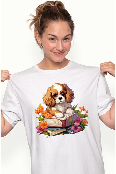 StoryGift Romania Tricou Femei Cu Un Catelus Blanos Care Tine O Carte Deschisa, Lectura, Studiu, I Wht_m