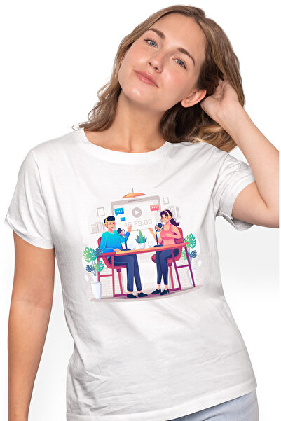 StoryGift Romania Tricou Femei Cu Podcast, Casti, Microfon, Media, Masa, Multicolor Cu Imprimeu P Wht_m