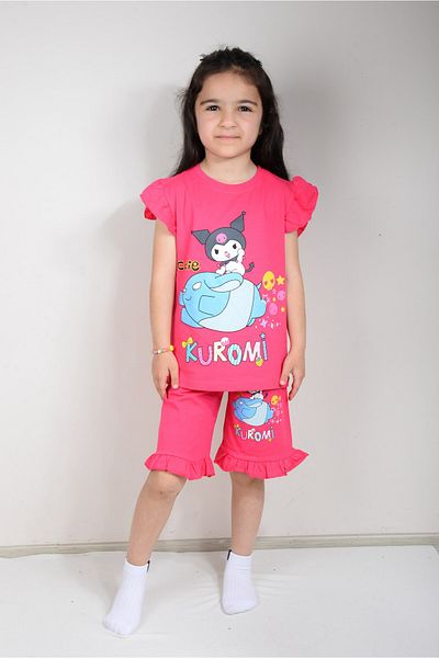 KİDSPİTİRCİK Kuromi Printed Fuchia Shorts Suit (100% Cotton)