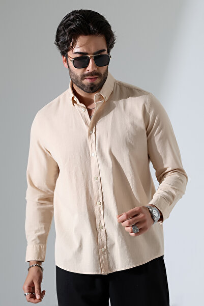 Corradeo Giyim New Season Oversize Cut Long Sleeve Cotton Linen Men's Shirt