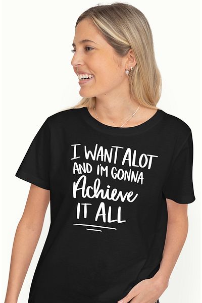 StoryGift Romania Tricou Femei Cu Mesajul "vreau Mult Si Voi Realiza Totul" - Motivatie Putere Cu Blk_l