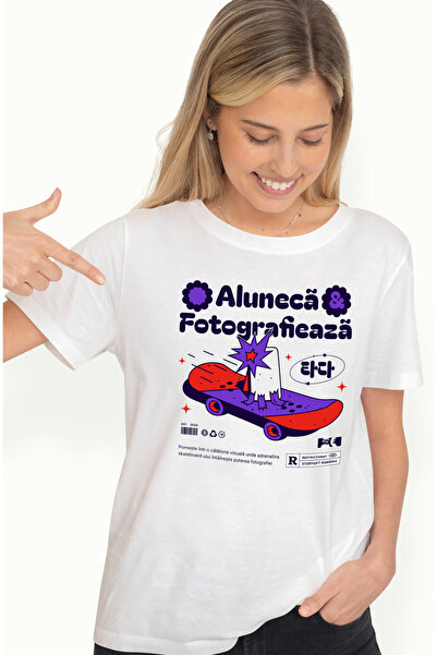 StoryGift Romania Tricou Femei Skateboard Aluneca Si Fotografiaza Arta Fotogr...