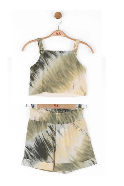 NK Girl's Knitted Strappy Crop Blouse Shorts Set of Two