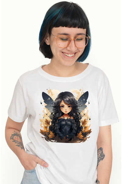 StoryGift Romania Tricou Femei Cu O Fata Draguta, Ilustratie, Aripi Negre, Ro...