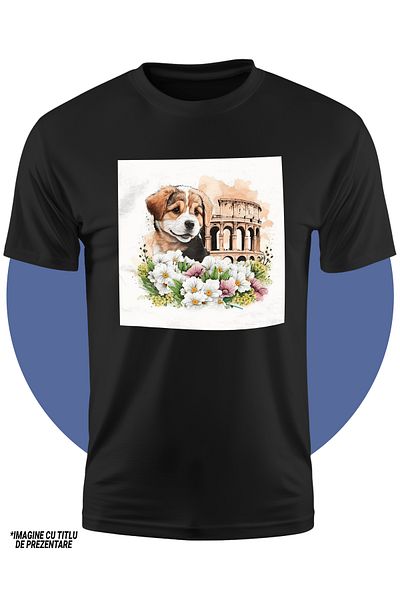 StoryGift Romania Tricou Copii Cu Un Catel Surprins, Ilustratie, La Roma, Colosseum, Arena, Gladiatori, Lupt