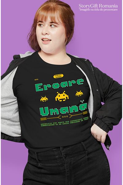 StoryGift Romania Tricou Femei Joc Video Iubitorii De Lume Virtuala Eroare Umana Cu Imprimeu Pe Fa Blk_m
