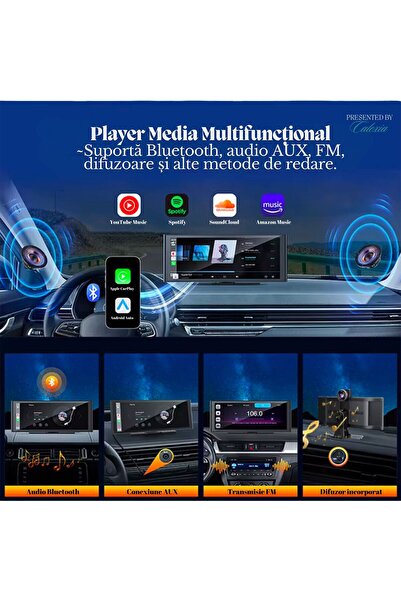 e-Wantay Navigație Auto 10.26" Smart, CarPlay, Android Auto, Cameră 4K, 1080P Spate, BT, Card 64GB Inclus