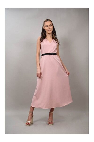 FASHIONLAND ΜΑΚΡΙΑ ΕΠΙΣΗΜΗ ΦΟΡΕΜΑ ΜΕ ΖΩΝΗ ΣΤΗ ΜΕΣΗ BARESSA Ροζ S-M