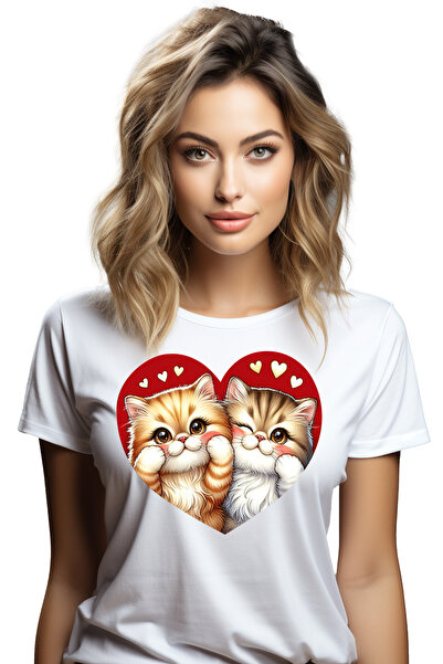 StoryGift Romania Tricou Femei Cu 2 Pisicute Blanoase, Fericite, Intr-o Inima...