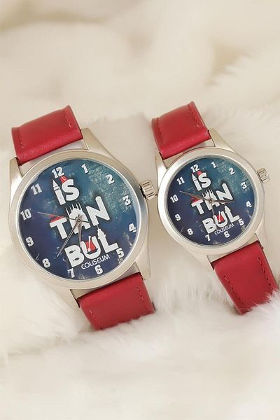 Clariss Istanbul Designed Lover Watches with Burgundy Color Leather Band