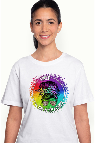 StoryGift Romania Tricou Femei Cu Mesajul "tired As A Teacher", Ilustratie, S...