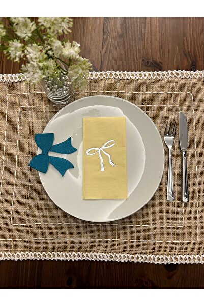 kidspartim منديل نادل مطوي بفيونكة صفراء مذهبة فضية 16 قطعة