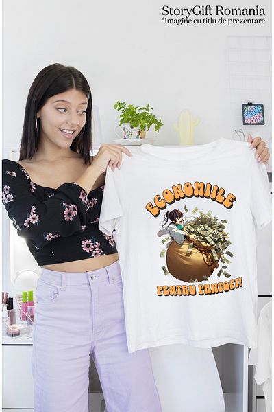 StoryGift Romania Tricou Femei Fata Stil anime Cu Sac De Bancnote Text Haios Econimiile pentru Pan WHT_L
