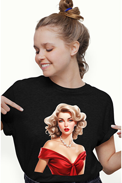 StoryGift Romania Tricou Femei Cu O Femeie In Rochie Rosie, Eleganta, Ilustra...