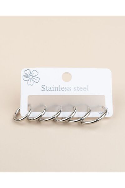 Portakal Esintisi 3 Çift 3 Boy İnce Halka Çelik Küpe