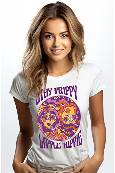 StoryGift Romania Tricou Femei Stay Trippy Little Hippie Cu Imprimeu Pe Fata,...