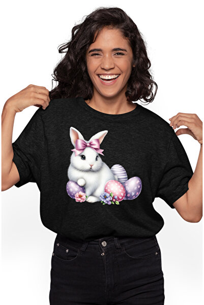 StoryGift Romania Tricou Femei Cu O Iepuroaica Serioasa, Ilustratie, Fundita,...