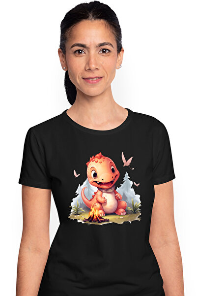 StoryGift Romania Tricou Femei Cu Un Dinozaur Vesel, Ilustratie, In Padure, F...