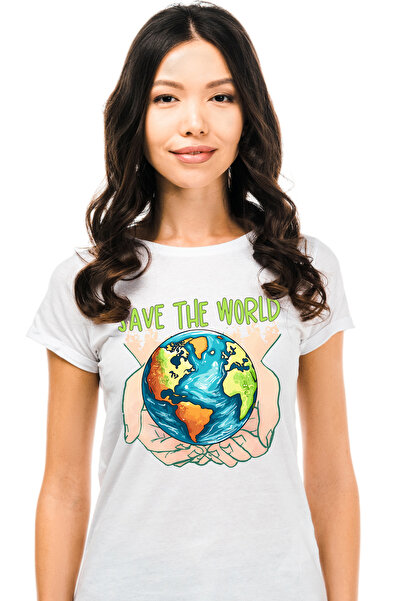 StoryGift Romania Tricou Femei Cu Planeta Pamant Cu Mesajul "save The World", Ilustratie, Constien Wht_l