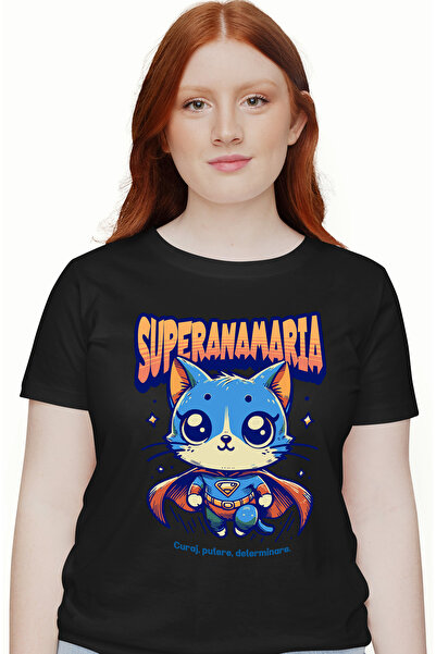 StoryGift Romania Tricou Femei Super Ana-maria, Supererou, Pisica Zburand, Cu...