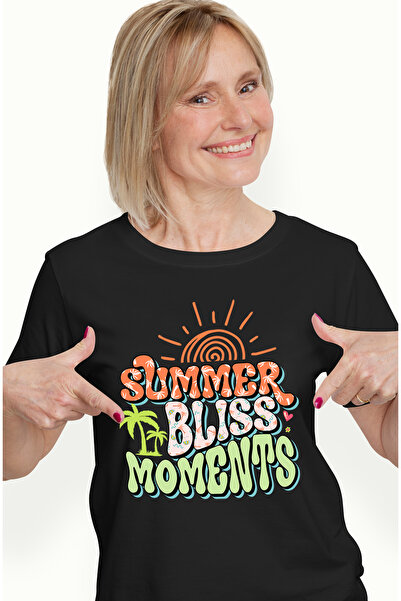StoryGift Romania Tricou Femei Cu Mesajul "summer Bliss Moments", Vara, Vacan...