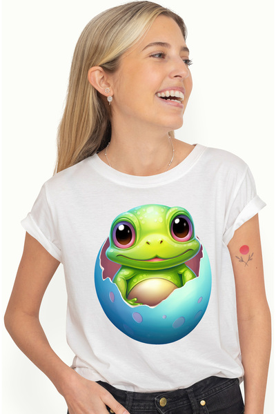 StoryGift Romania Tricou Femei Cu O Broscuta Care Iese Dintr-un Ou Spart, Ilu...