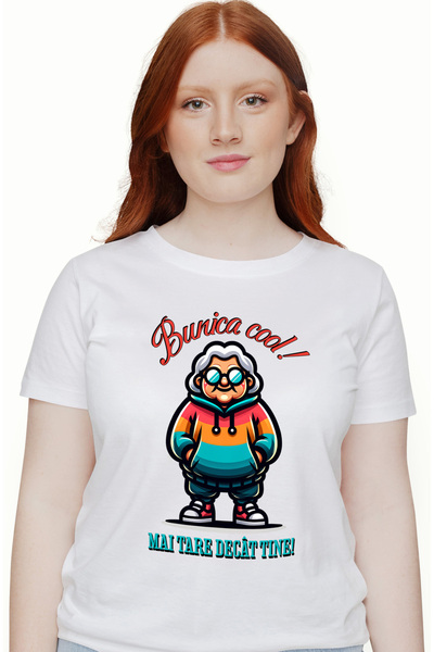 StoryGift Romania Tricou Femei Femeie Batrana Cu Ochelarii De Soare Text Buni...