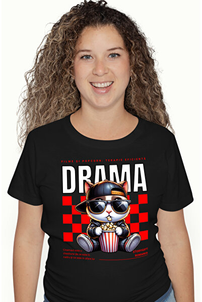 StoryGift Romania Tricou Femei Cinema Drama Film Si Popcorn Terapie Pisica Cu...