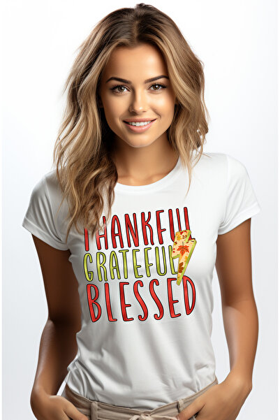 StoryGift Romania Tricou Femei Cu Mesajul "thankful, Grateful, Blessed", Fulg...