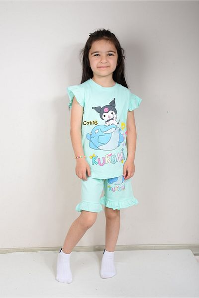 KİDSPİTİRCİK Kuromi Printed Water Green Shorts Suit (100% Cotton)