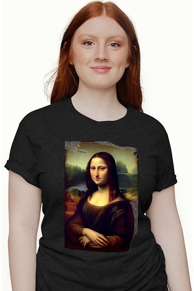 StoryGift Romania Tricou Femei Cu Pictura Stil Gioconda, Leonardo Da Vinci, Mona Lisa, Arta Clasic Blk_m